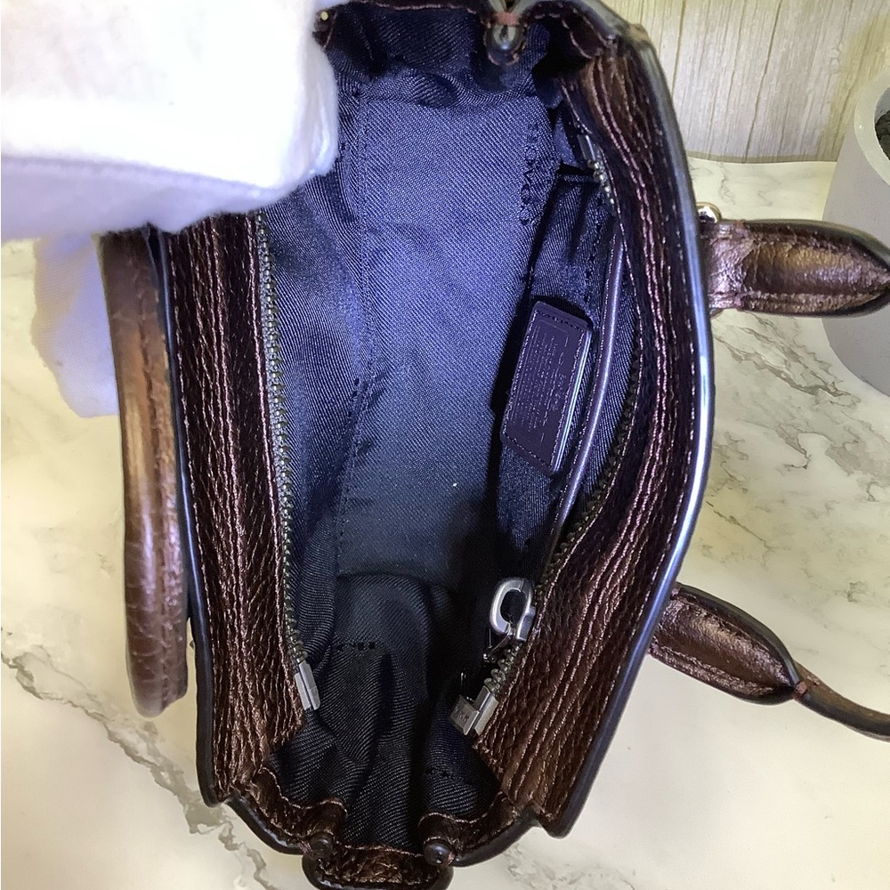 GUC Coach Metallic Pebble Dark Brown Mini Swagger Leather Crossbody Bag - Picture 6 of 9